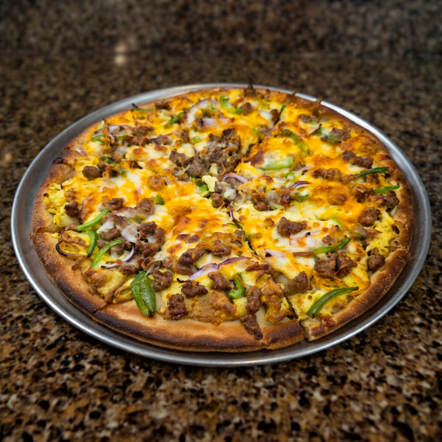 14" You Talkin to me Breakfast pizza.